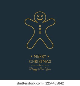 Vintage Christmas card with hand drawn gingerbread cookie. Vector.
