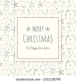 Vintage Christmas card with hand drawn elements. Vector.