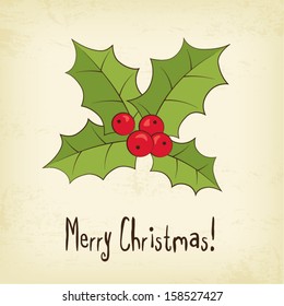 Vintage Christmas card with holly berry