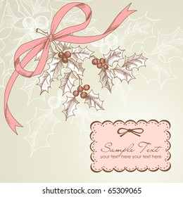 Vintage Christmas card with holly berry