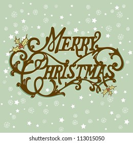 Vintage Christmas Card. Merry Christmas lettering