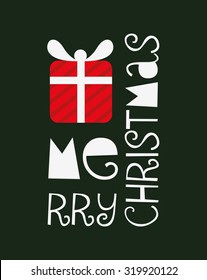 Vintage christmas card, Merry Christmas lettering