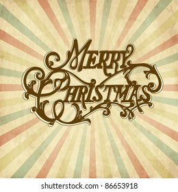 Vintage Christmas Card. Merry Christmas lettering