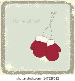 Vintage Christmas card with mittens vector