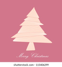 Vintage christmas card with multicolored stripped tree and snowflakes