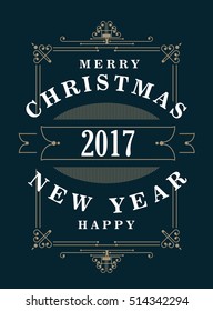 Vintage Christmas card on a black background festive frame with the words Merry Christmas