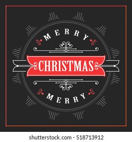 Vintage Christmas card on a black background festive frame with the words Merry Christmas
