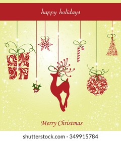 Vintage Christmas card with ornate elegant retro abstract floral design. Vector illustration.