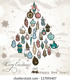 Vintage Christmas card pastel colors. Vector illustration EPS8