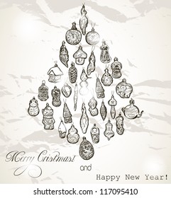 Vintage Christmas card with reflections. Vector illustration EPS10