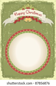 Vintage christmas card with scroll and text celebration on old paper texture