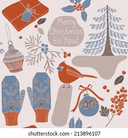 Vintage Christmas card. Seamless pattern background. EPS10 vector.