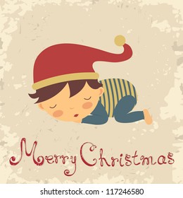 Vintage Christmas card with sleeping baby-boy