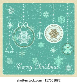 Vintage Christmas card with snowflakes