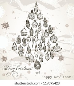 Vintage Christmas card with snowflakes. Vector illustration EPS8