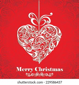 Vintage Christmas card with stylized floral heart. Vector illustration.
