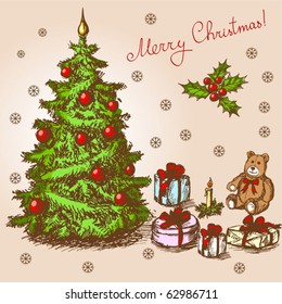 Vintage christmas card. Vector