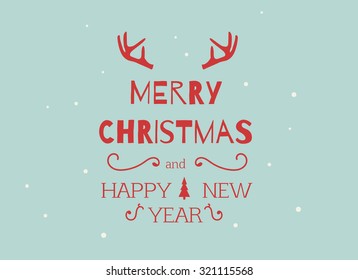Vintage Christmas Card - Vector EPS10. Flat design, hand drawn font