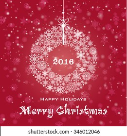 Vintage Christmas card with Christmas Wreath / Christmas Wreath made of snowflakes isolated
