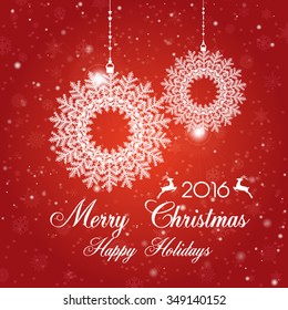 Vintage Christmas card with Christmas Wreath / Christmas Wreath made of snowflakes isolated

