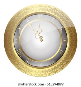 Vintage Christmas clock logo icon vector white background
Golden wall clock with vintage ornament for the new year
