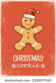 Vintage Christmas Cookies vector card illustration. Christmas red background. Featuring beautifully crafted holiday cookies in a cozy. Country-style