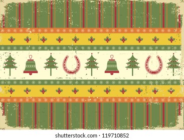 vintage christmas decoration on old paper background.Vector green red card for design
