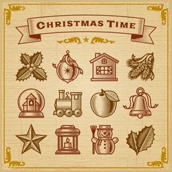 Vintage Christmas Decorations. Vector