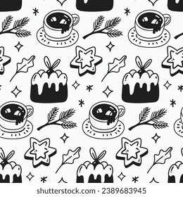 Vintage Christmas Doodle Seamless Pattern
