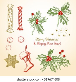 Vintage Christmas Doodles Set 3 Stock Vector (Royalty Free) 519674608 ...