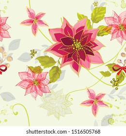 Vintage Christmas elements seamless pattern background