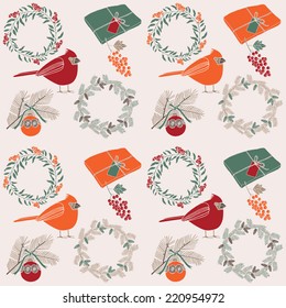 Vintage Christmas elements. Seamless pattern background. 