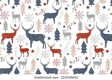 Vintage Christmas elements seamless pattern wrapping background
