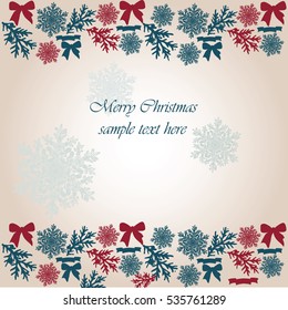 Vintage Christmas elements. Snowflakes and bows pattern background Vector illustration