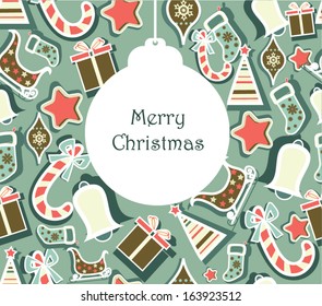 Vintage Christmas elements with text seamless pattern background.Happy new year card.Holiday,celebrations vector illustration objects and ornaments.Can be use for brochure,banner,backdrop,wallpaper