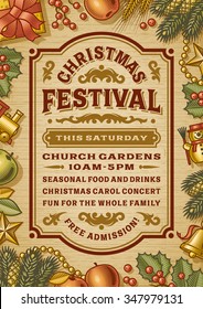 Vintage Christmas Festival Poster. Editable EPS10 vector illustration with clipping mask and transparency.