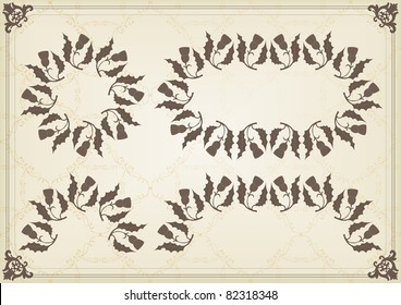 Vintage christmas floral mistletoe frames and elements illustration