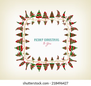 vintage christmas frame with trees
