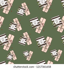 Vintage Christmas gifts seamless pattern background