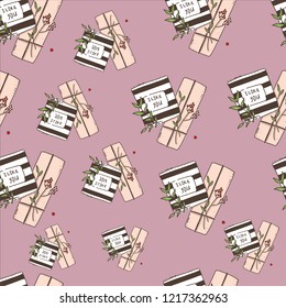 Vintage Christmas gifts seamless pattern background