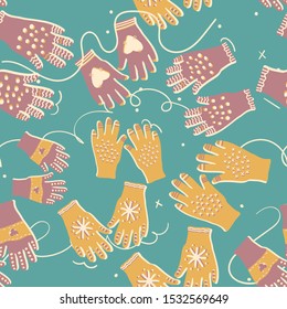 Vintage Christmas gloves seamless pattern. Poster or greeting card for New year