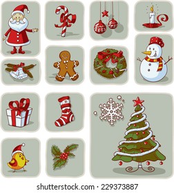 Vintage Christmas Graphic Elements Hand Drawn Vector - Cartoon doodle retro style hand-drawn illustrations  File type: vector EPS AI8 compatible. No transparencies, only compatible gradients 