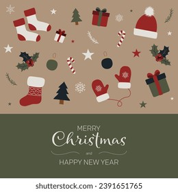 vintage christmas greeting card, christmas banner, merry christmas, happy new year, vector