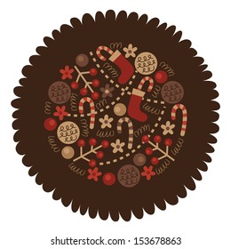 Vintage Christmas greeting card with Christmas decorations, Vector illustration