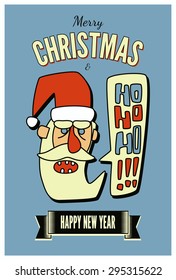 Vintage Christmas greeting card design with Santa Claus. Typographic retro Christmas design. Vector illustration.