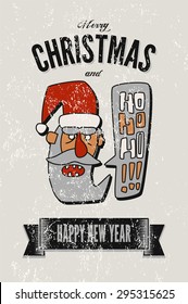 Vintage Christmas greeting card design with Santa Claus. Typographic retro grunge Christmas design. Vector illustration.