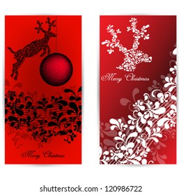 Vintage Christmas Greeting Card. Merry Christmas lettering, vector illustration with deer