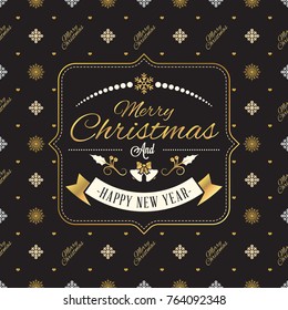 Vintage Christmas greeting card. Typographic retro design on seamless background. Vector Illustration