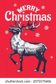 Vintage Christmas Greeting with Hand Drawn Reindeer