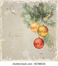 vintage  Christmas greeting-card with three evening balls